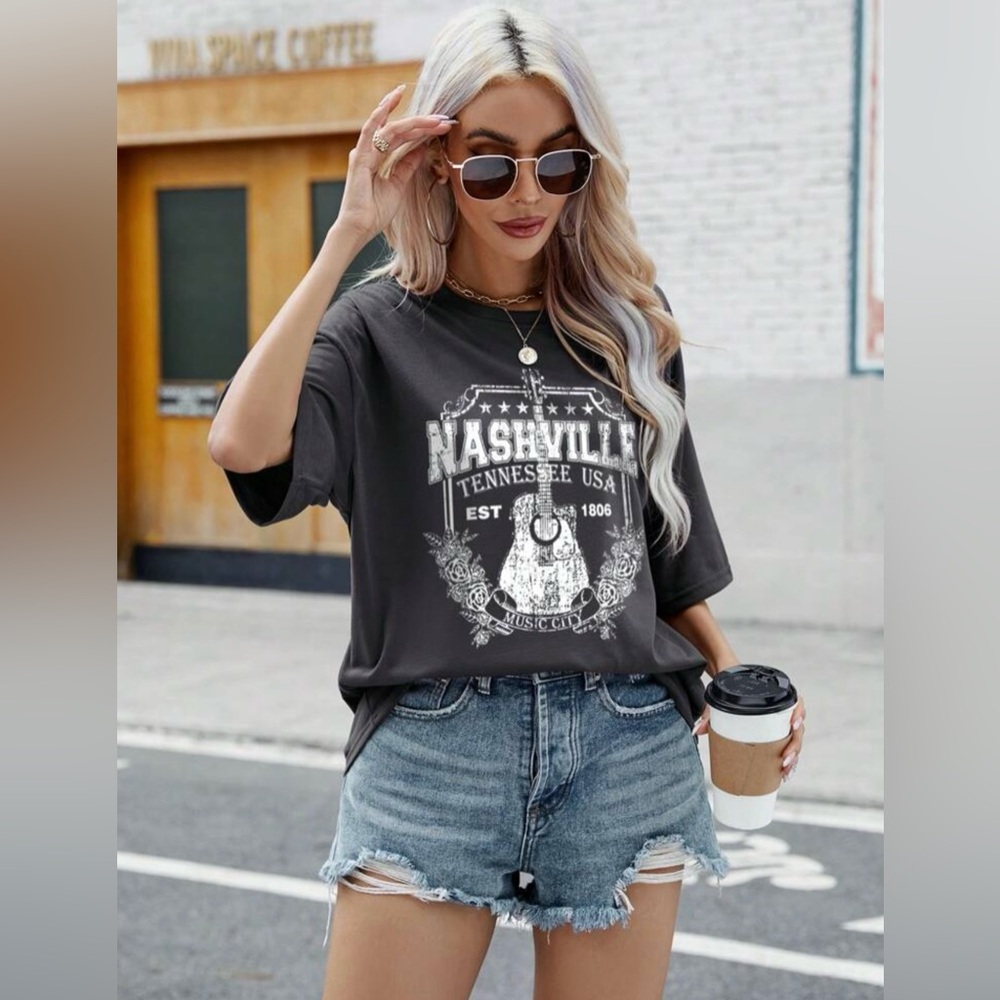 SHEIN Charcoal Nashville Graphic Tee